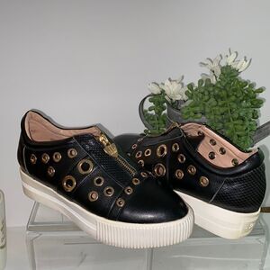 LORIBLU Platform Grommet And Zip Creeper Chunky Embellished Sneakers Black‎  7.5